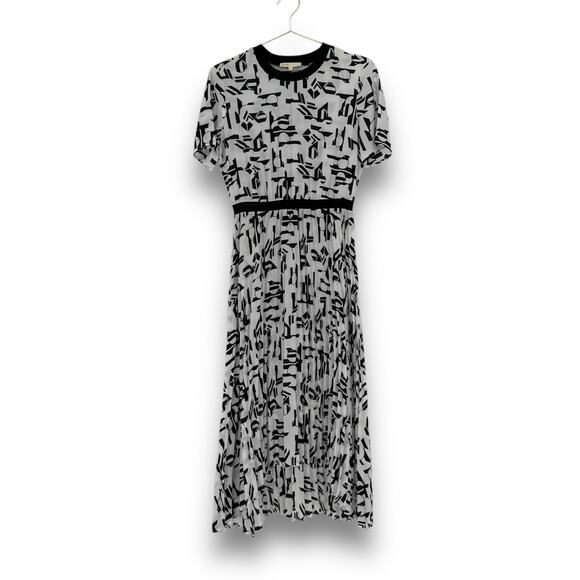 maje Black White Women's Rosyla Abstract Print Pleated Midi Dress, Size 40 (L) - Picture 7 of 7